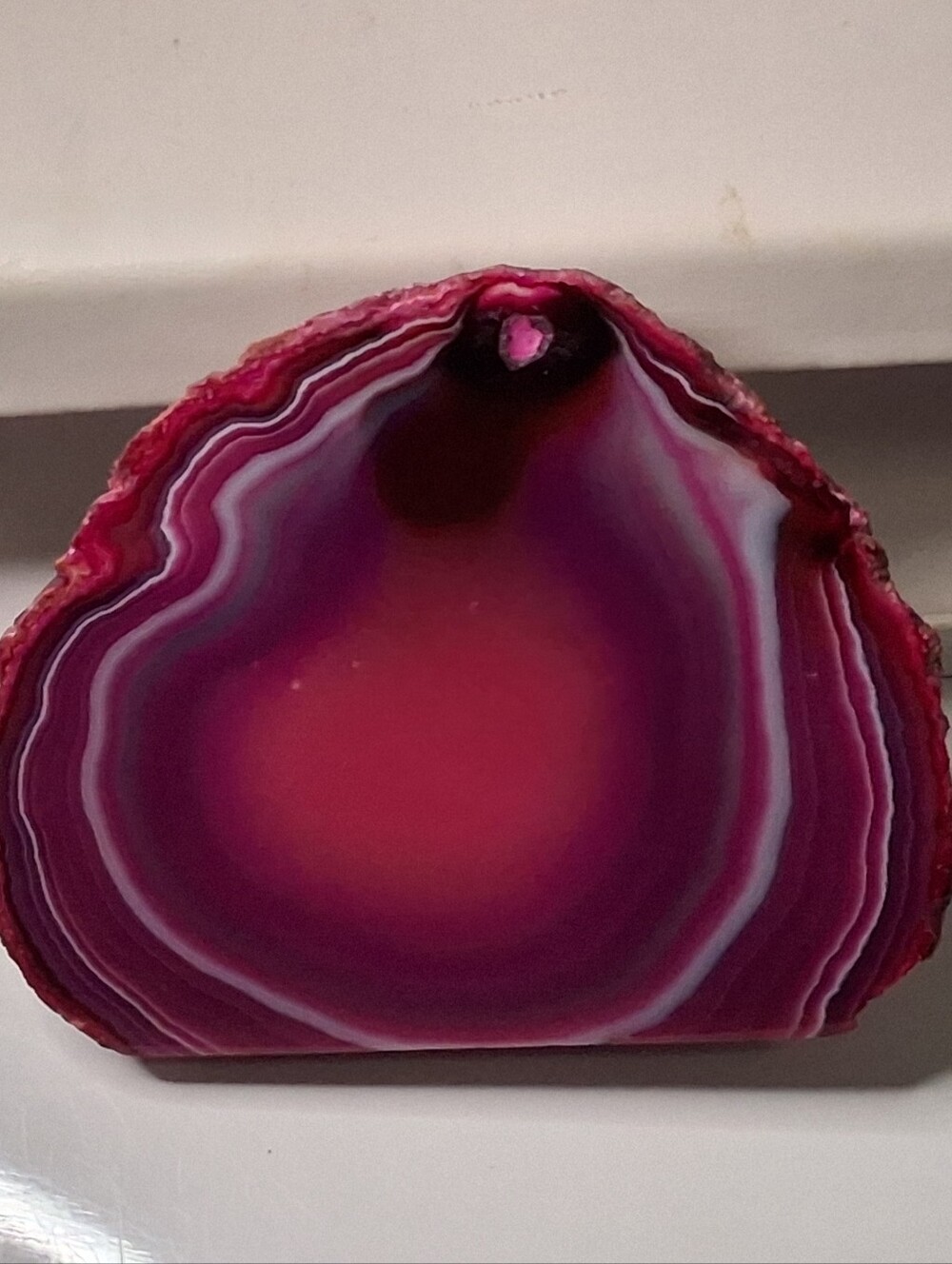 Polished PINK AGATE Slice Crystal Geode Paper Weight Office Decor Palm Stone